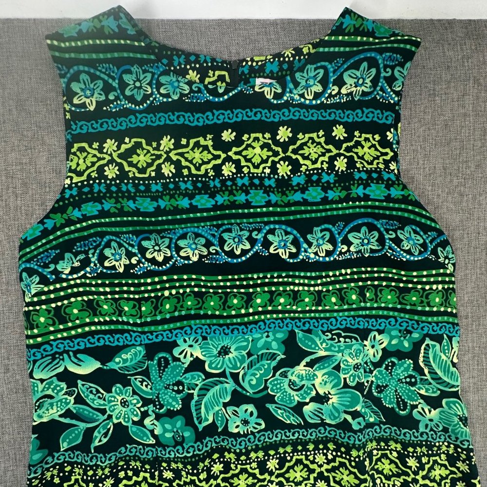 Vintage R&K Sleeveless Dress Green Plus 18 Polyester Floral Round Neck Zipper - Picture 3 of 12